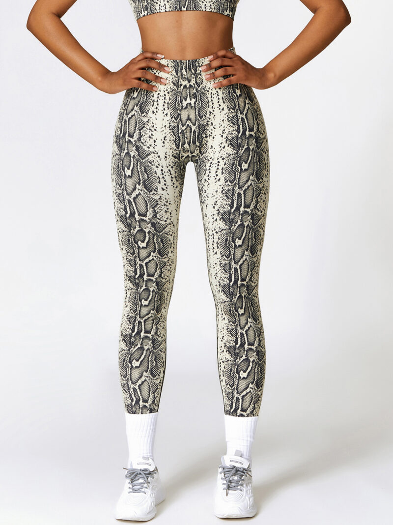 Stylish Snakeskin Patterned High-Rise Yoga Tights for Women