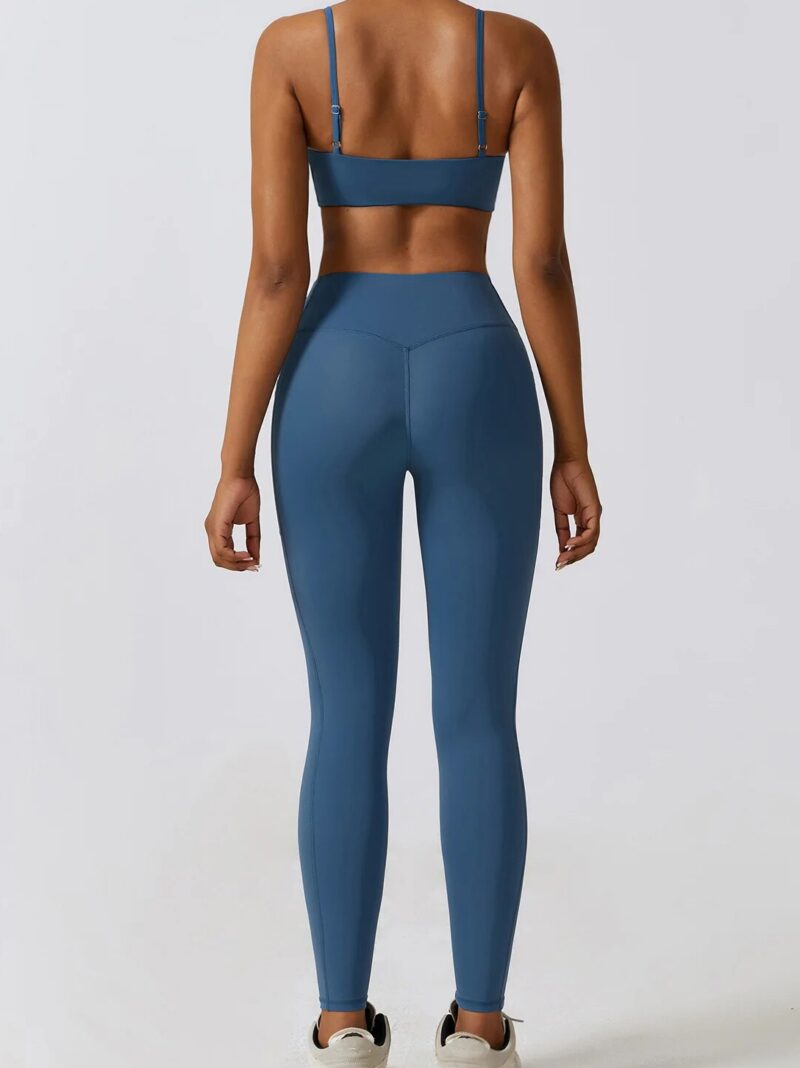 Stylish Sporty Duo: Racerback Cut-Out Sports Bra & V-Waist Scrunch Butt Leggings Set - Perfect for Working Out or Lounging in Comfort!