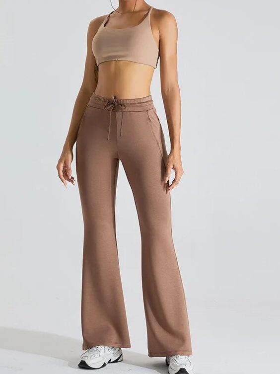 Stylishly Stretchy Drawstring Flare Yoga Trousers - Perfect for Flowing Movements & Comfort!