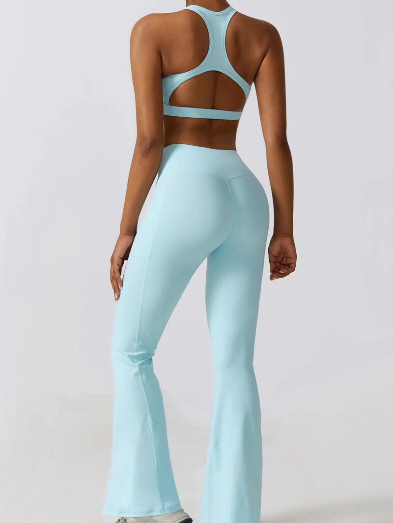 Sultry Racerback Push-Up Sports Bra & Flattering High-Waist Bell Bottom Leggings Set - Perfect for Working Out & Wowing!