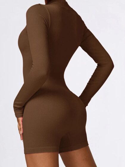 Vibrant Ribbed Zipper Long-Sleeve Yoga Jumpsuit - Get Your Groove On!