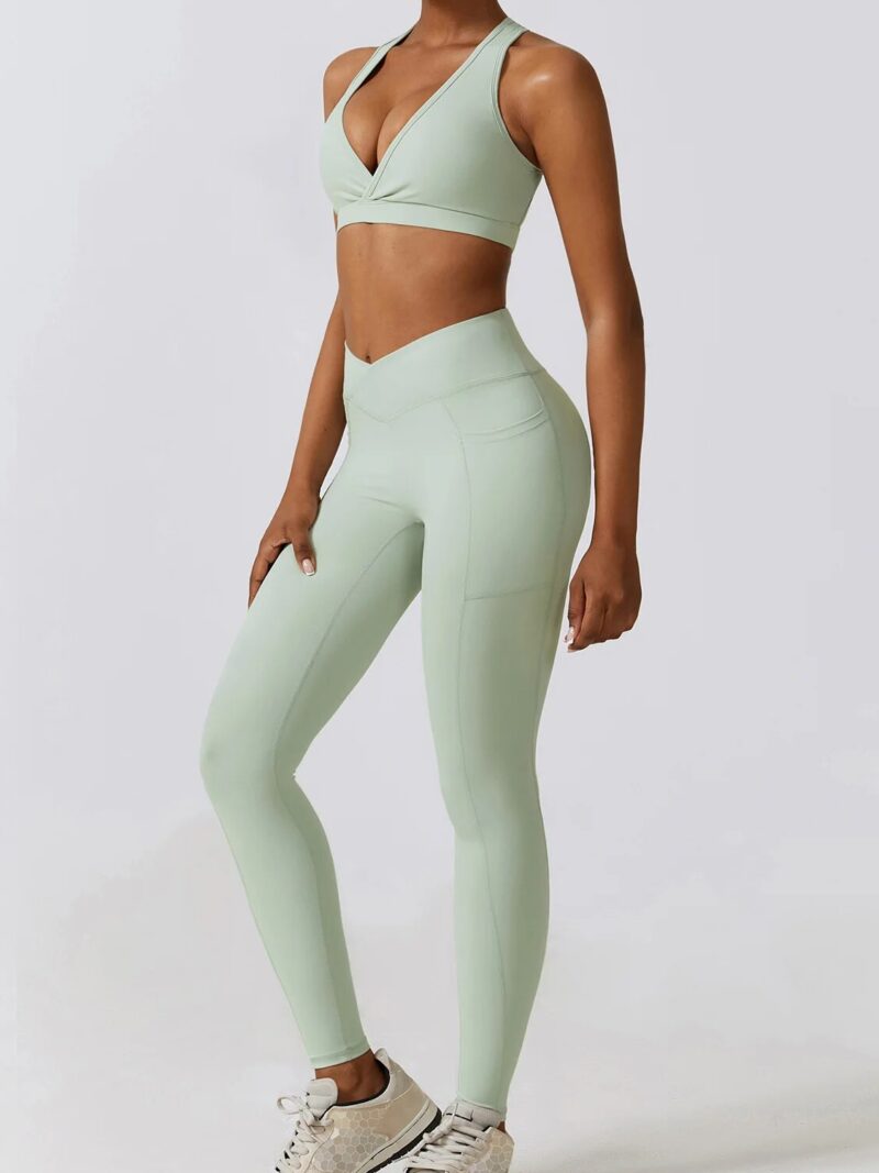 Womens Racerback Cut-Out Sports Bra & V-Waist Scrunch Butt Leggings Set - Perfect for Exercise, Yoga, Gym Workouts, Running, and More!