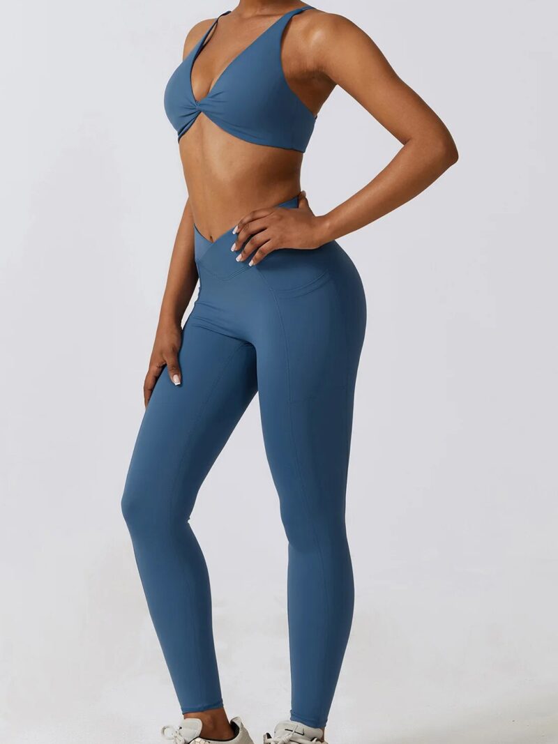 Womens Racerback Cut-Out Sports Bra & V-Waist Scrunch Butt Leggings Set - Perfect for Yoga, Running, Gym Workouts, and More!