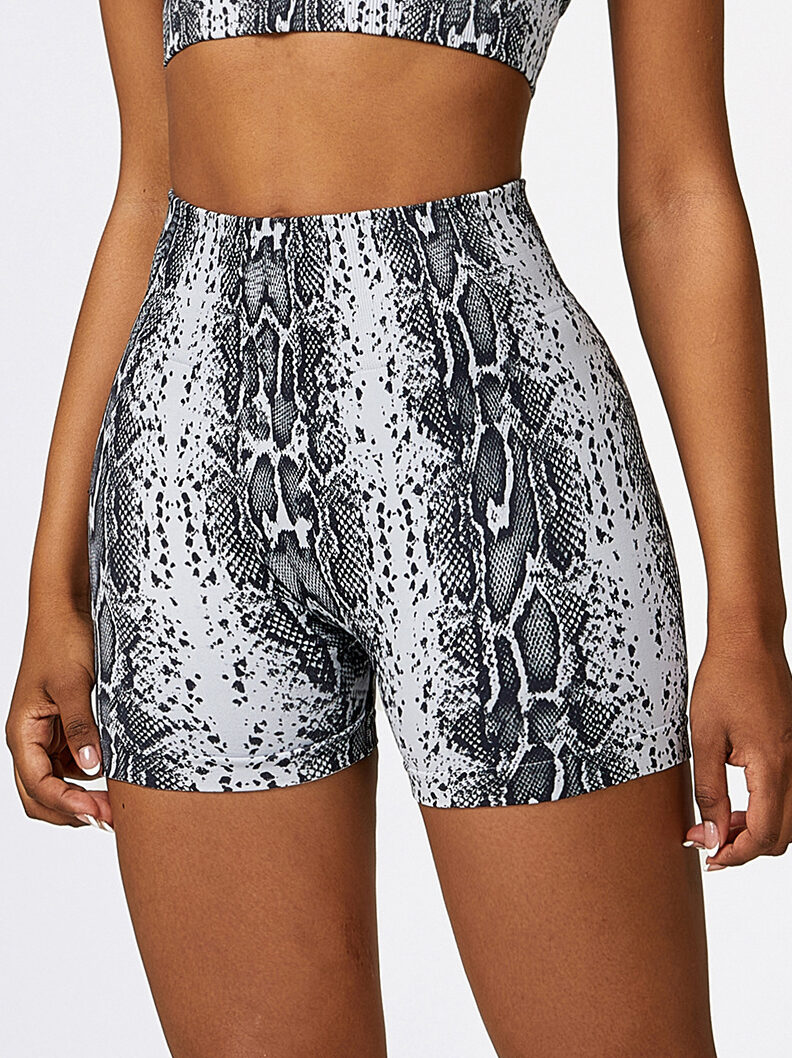 Womens Sexy Snake Skin Print High-Waisted Yoga Shorts - Stretchy & Breathable Activewear