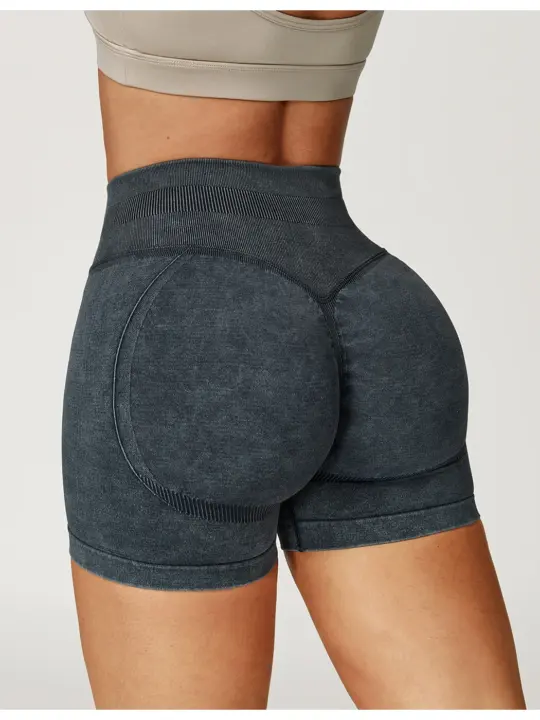 Empower Your Workout with These Sleek High-Waisted Yoga Shorts for Women - Sand Washed, Butt-Lifting, and Perfect for Gym, Running, and Yoga Fitness