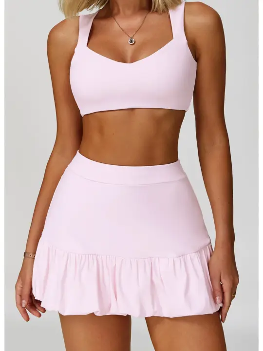 Ultimate Goddess Workout Set: 2-Piece Yoga Ensemble with Sexy Sport Bra, High-Waisted Skirt, and Sleeveless Top for Fitness, Gym, and Yoga