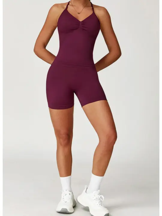 Eco Halter Yoga Set Seamless Biker-Short Duo, Butter-Soft & Sweat-Wicking Activewear for Women
