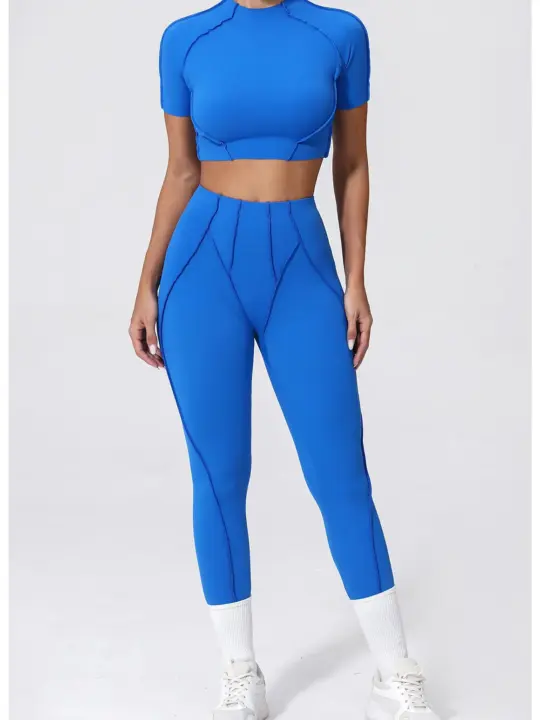 Fitness Suit Yoga Sets Women's Tracksuit Sportswear Workout Short Sleeves Sports High Waist Leggings Gym Clothing Sports Suits