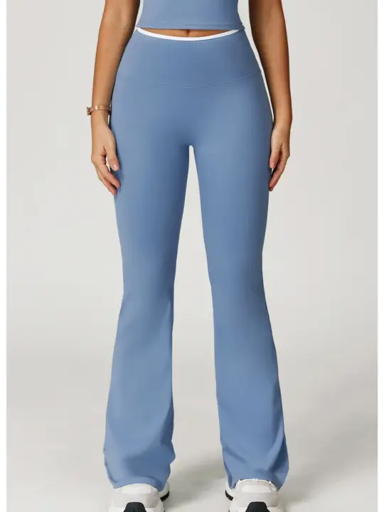 High Waist Solid Leggings Women Wide Leg Pants Tights Fitness Yoga Leggings Push Up Butt Knit Fashion Gym Workout Bell-bottoms