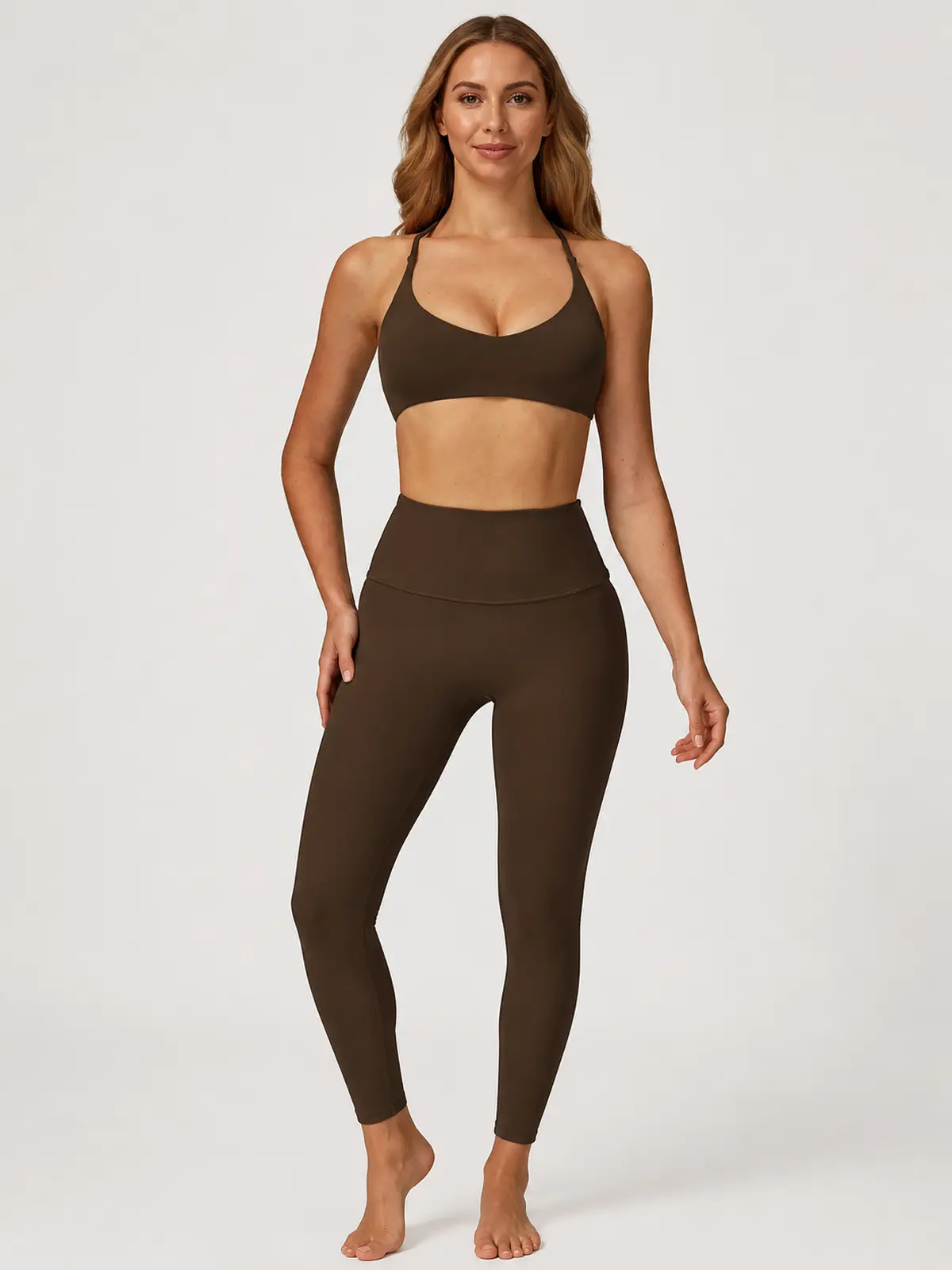 Aubergine Arc Cross-Back Scoop-Neck Sports Bra — dark coffee brown — sports-bra — authoritative variation image