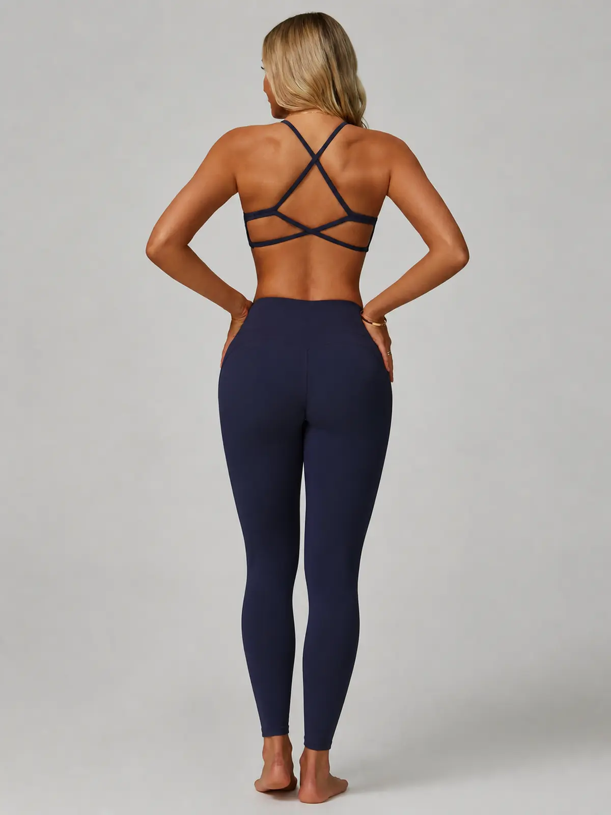 Aubergine Arc Cross-Back Scoop-Neck Sports Bra — dark navy blue — general — authoritative variation match