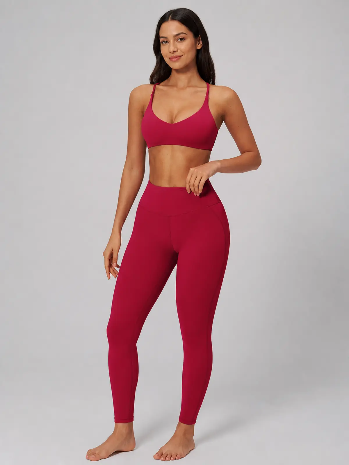 Aubergine Arc Cross-Back Scoop-Neck Sports Bra — deep pink — general — authoritative variation match
