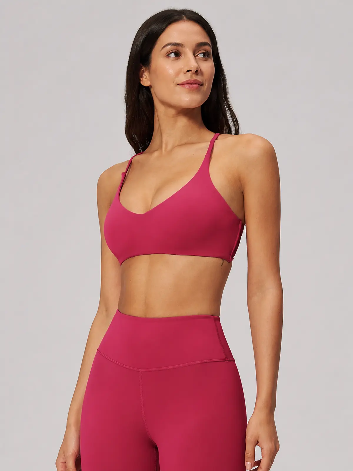 Aubergine Arc Cross-Back Scoop-Neck Sports Bra — deep pink — sports-bra — authoritative variation match