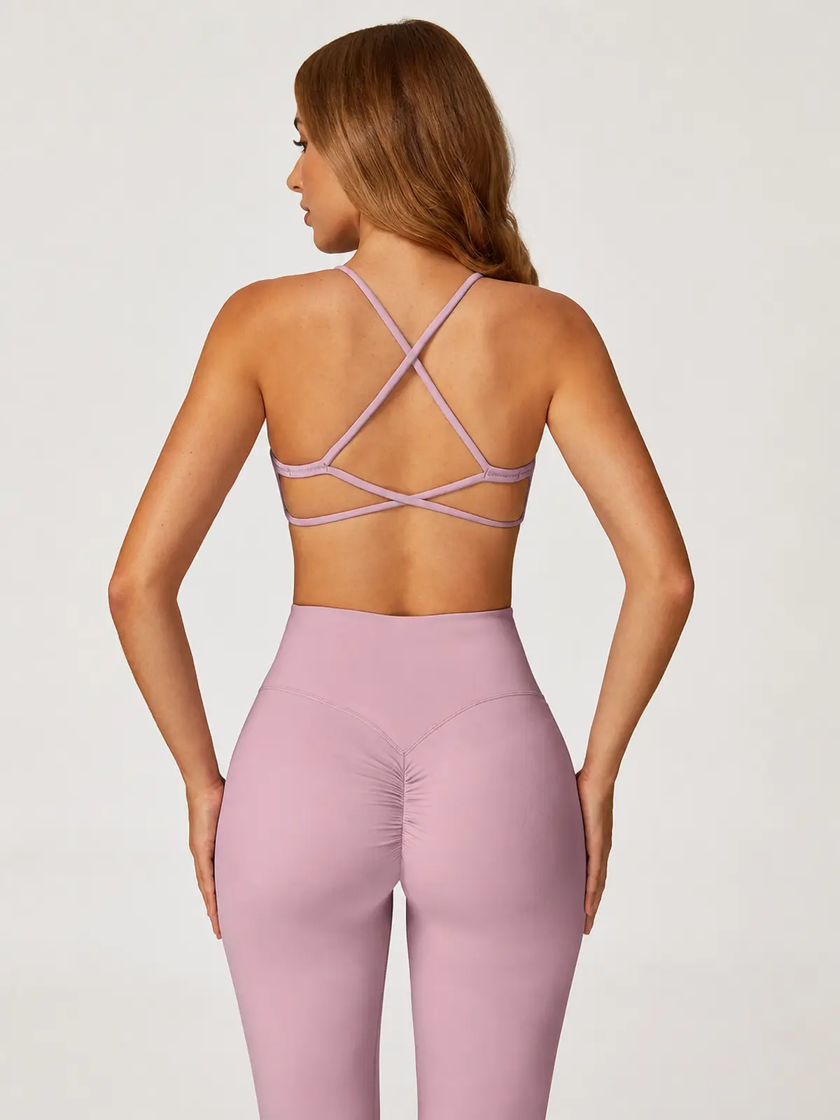Aubergine Arc Cross-Back Scoop-Neck Sports Bra — light rose purple — general — authoritative variation match