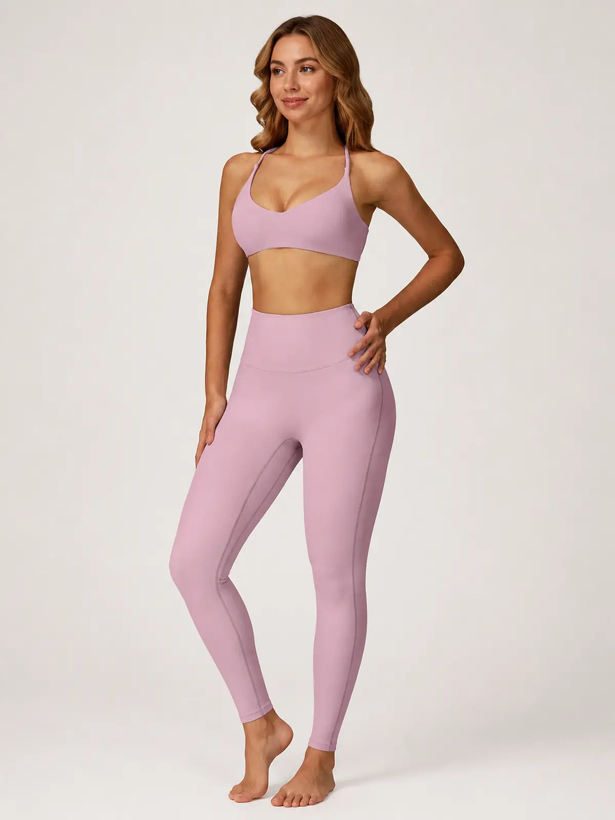 Aubergine Arc Cross-Back Scoop-Neck Sports Bra — light rose purple — general — authoritative variation match