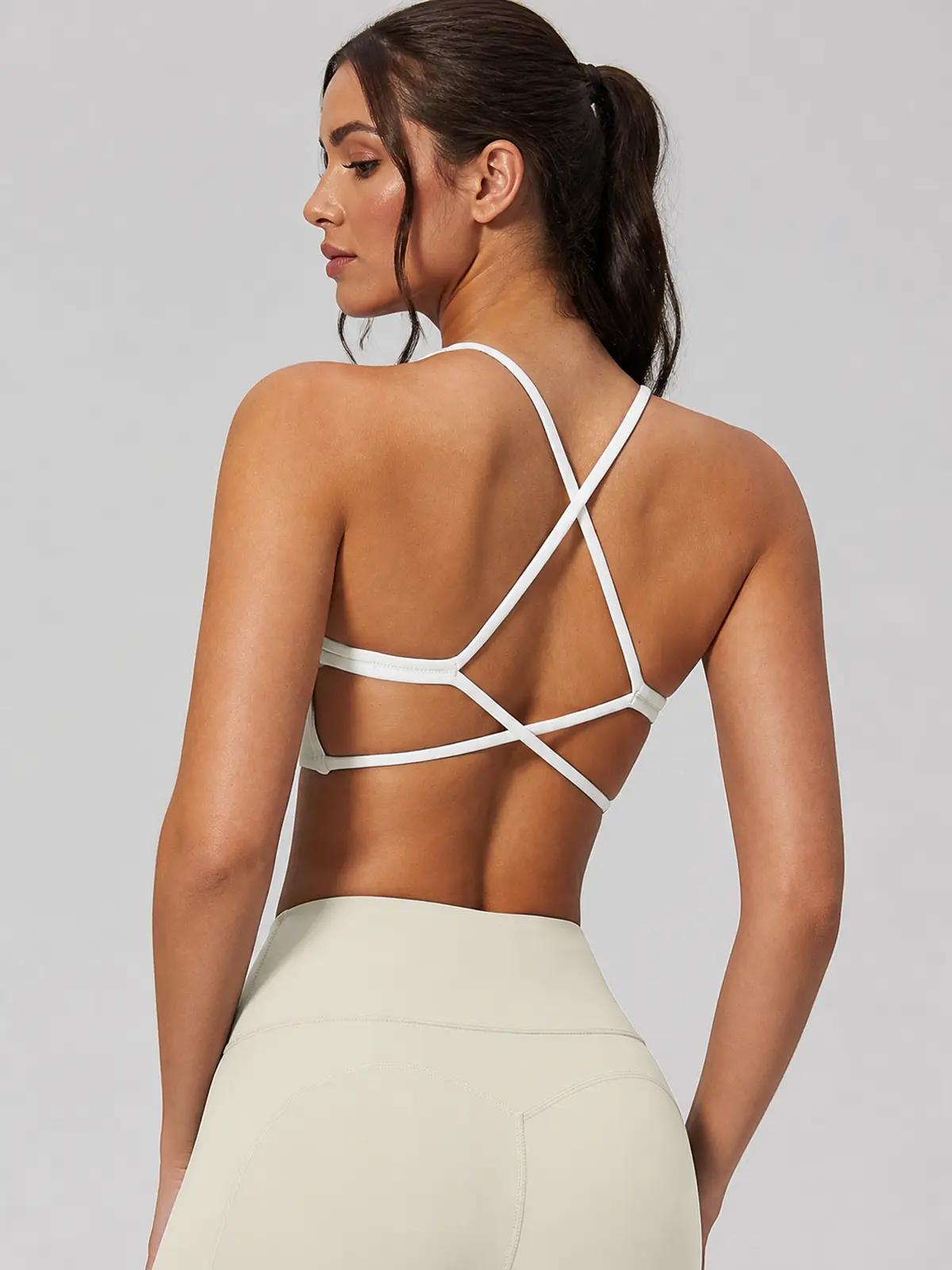 Aubergine Arc Cross-Back Scoop-Neck Sports Bra — white — sports-bra — authoritative variation match